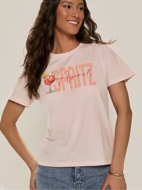 Francesca's Light Pink Graphic Tee with Orange & Red Print